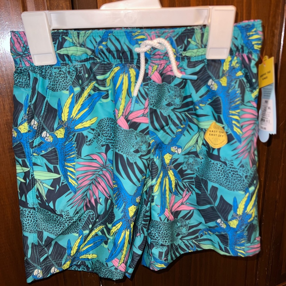 Cat & Jack Kids Swim Trunks with Leopard and Leaf Print UPF 50+